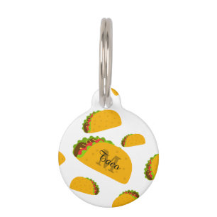 Cool and fun yummy taco pattern Monogram white Pet Tag