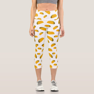 Cool and fun yummy taco pattern white capri leggings