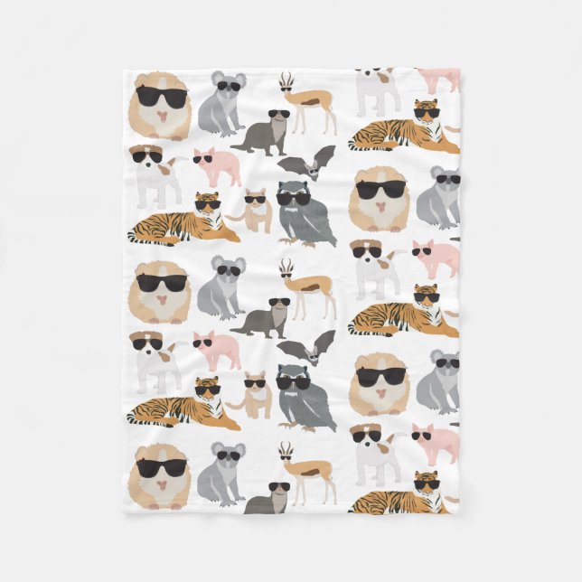 Cool and Funny Animals Wearing Sunglasses Fleece Blanket (Front)