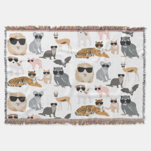 Cool and Funny Animals Wearing Sunglasses Throw Blanket