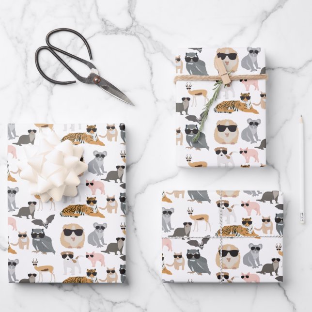 Cool and Funny Animals Wearing Sunglasses Wrapping Paper Sheet (Front)