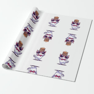 Cool and funny cat balancing pancake stack wrapping paper