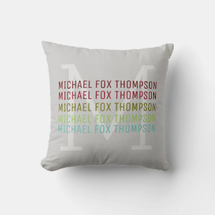 cool and modern monogram on light-grey cushion