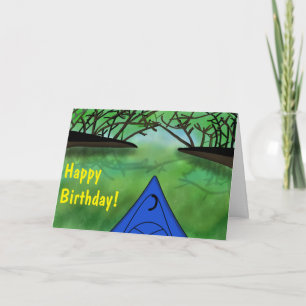 Cool and Peaceful Forest and Blue Kayak Birthday Card