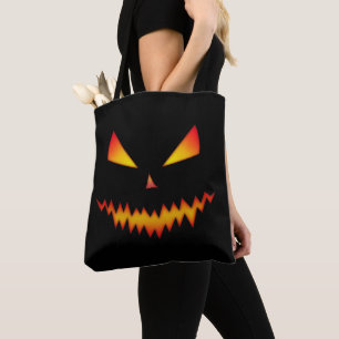Cool and scary Jack O'Lantern face Halloween Black Tote Bag