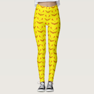 Cool and scary Jack OLantern face Halloween yellow Leggings