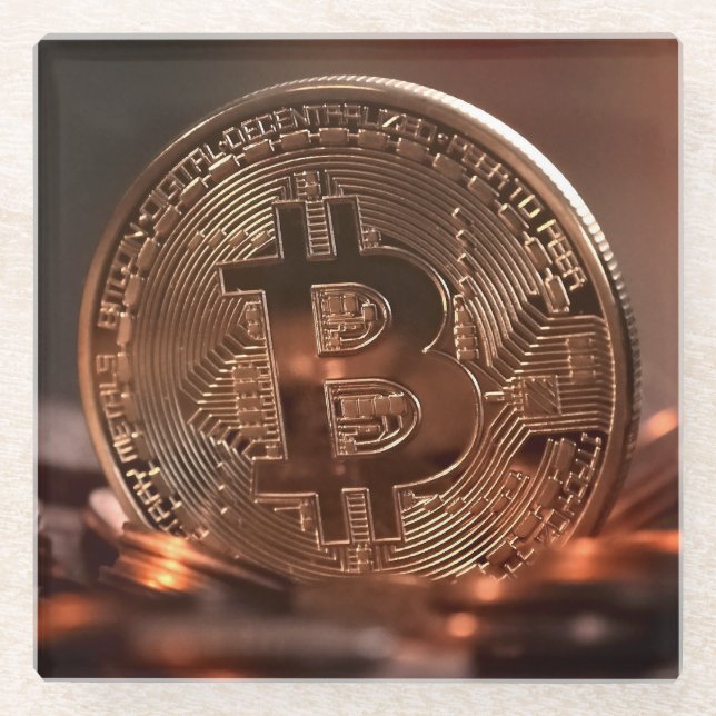 Cool and Shiny Bitcoin Stash Glass Coaster (Front)