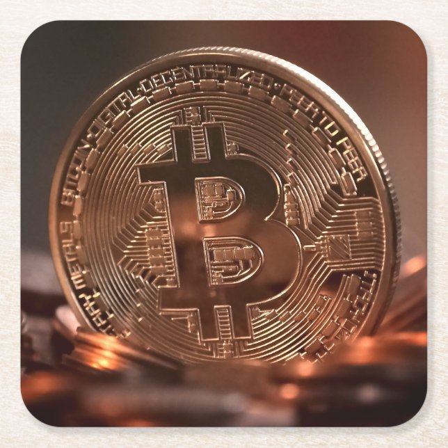 Cool and Shiny Bitcoin Stash Square Paper Coaster (Front)