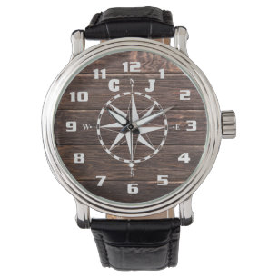 Cool and stylish Rustic Nautical Compass Monogram Watch