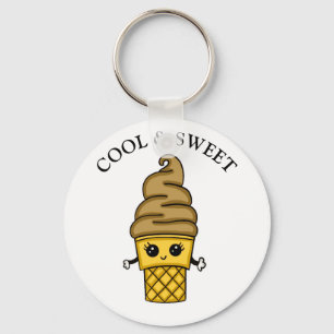 Cool and Sweet Chocolate Ice Cream Cone Food Pun Key Ring