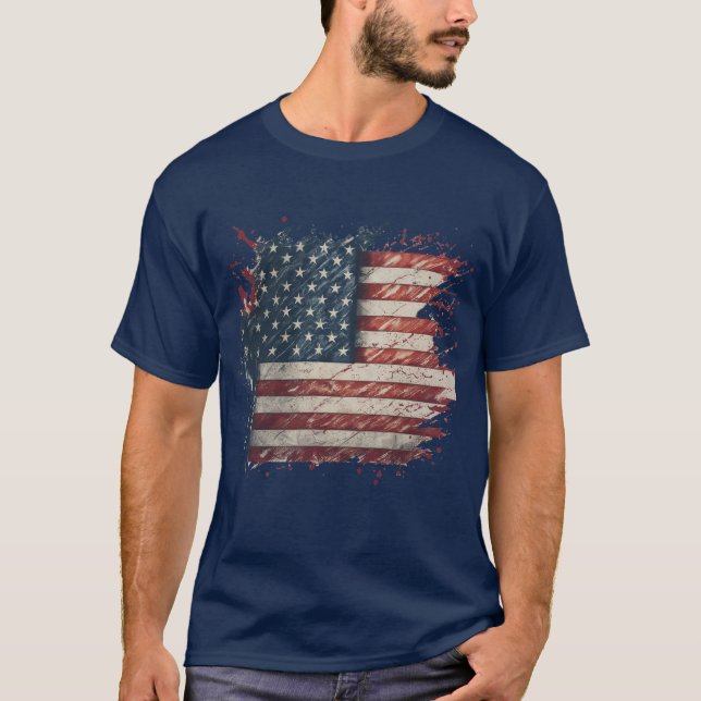 Cool and unique Patriotic Distressed American Flag T-Shirt (Front)