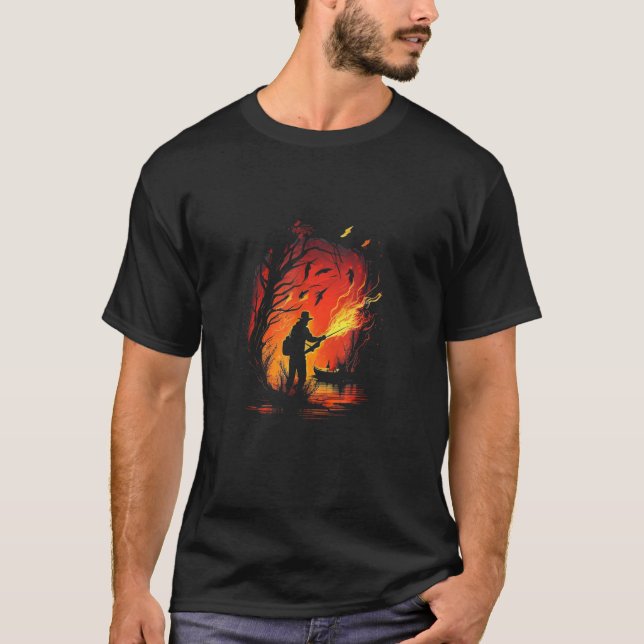 Cool Angler on Fire for burning fishering love & F T-Shirt (Front)