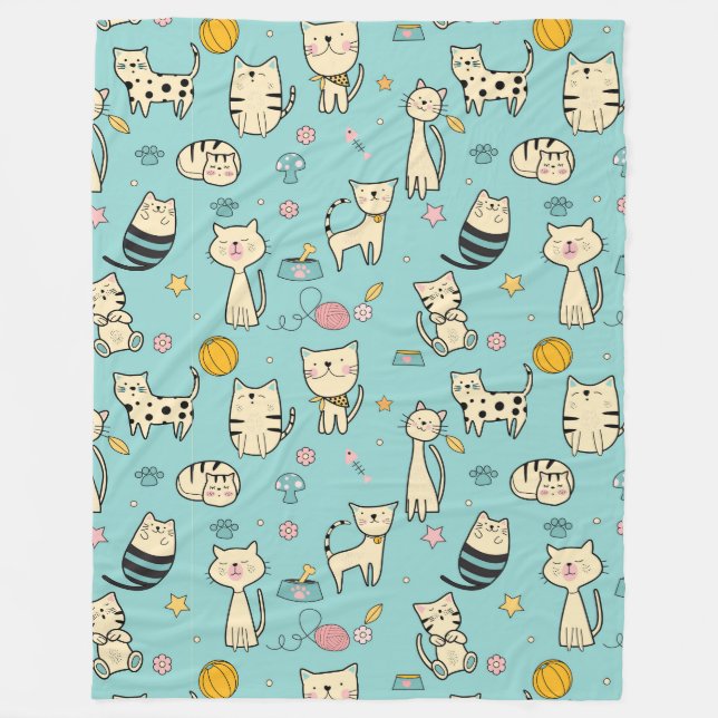 Cool Animal Pattern - Cute Cats 1 Fleece Blanket (Front)