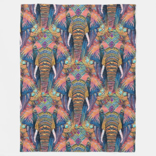 Cool Animal Watercolor Pattern - Elephant 5 Fleece Blanket
