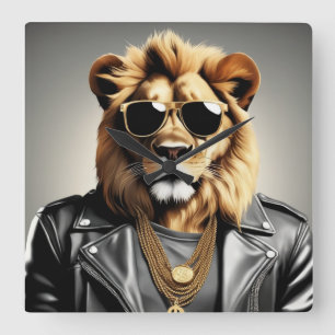 Cool Animal Wearing Sunglasses And Leather Jacket Square Wall Clock