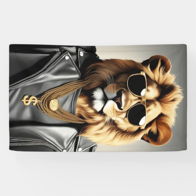 Cool Animal With Sunglasses And A Leather Jacket Banner (Horizontal)