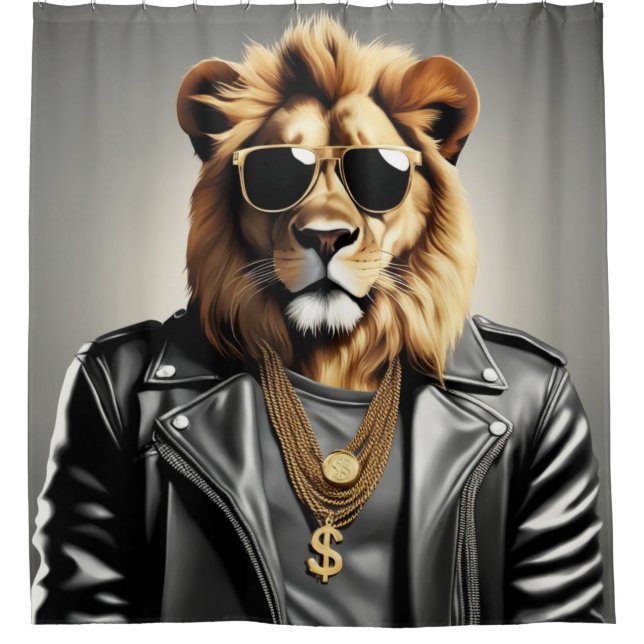 Cool Animal With Sunglasses And A Leather Jacket Shower Curtain (Front)