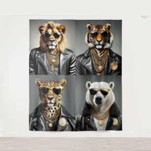 Cool Animal With Sunglasses And A Leather Jacket Tapestry