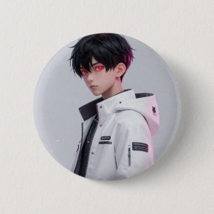 Cool Anime Boy with Red Eyes Techwear Badge/Pin 6 Cm Round Badge
