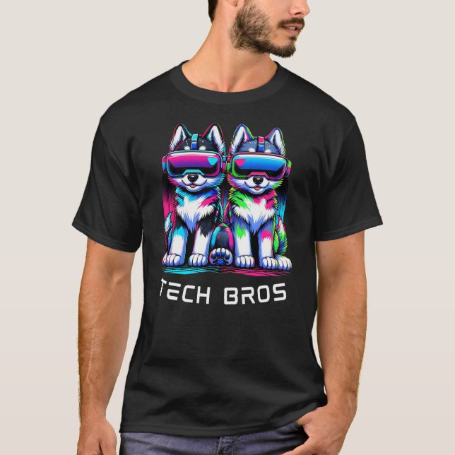 Cool Anime Dog Cartoon Puppies VR Tech Bros T-Shirt (Front)