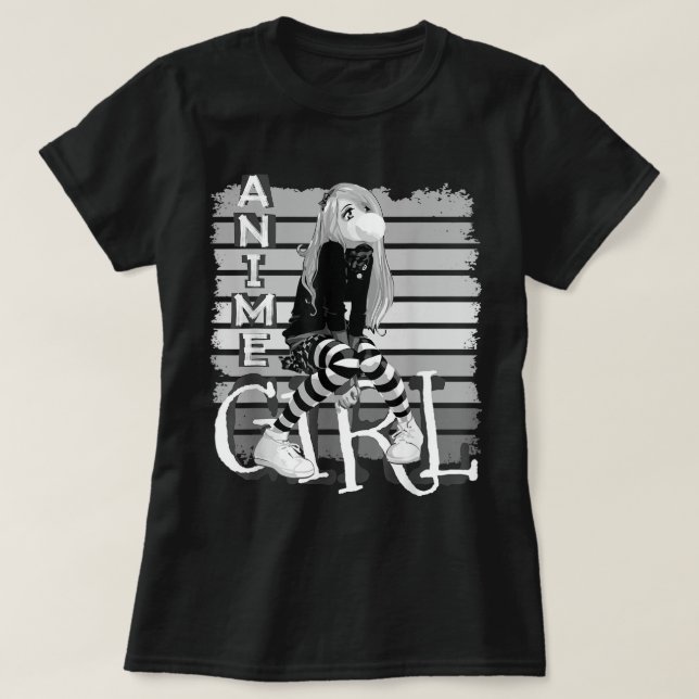 Cool Anime Girl Aesthetic Design T-Shirt (Design Front)