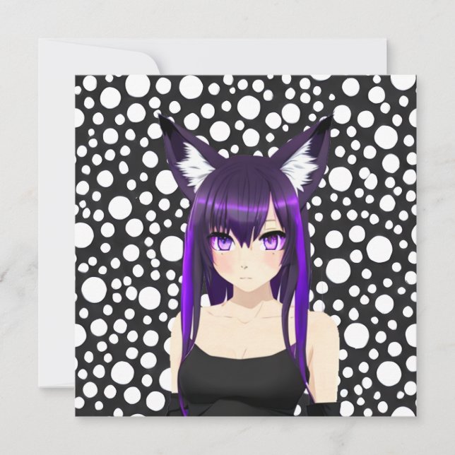 Cool Anime Girl with Purple Hair and Eyes Birthday Invitation (Front)
