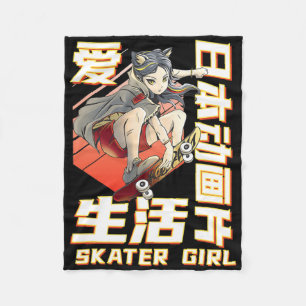 Cool Anime Skater Art Women Girls Skateboarding Sk Fleece Blanket