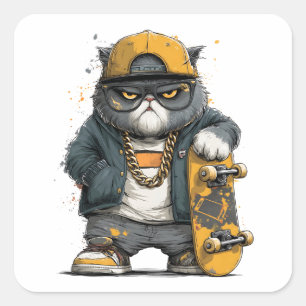 Cool Anthropomorphic Cat in Hip Hop Attire Square Sticker