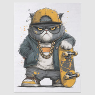 Cool Anthropomorphic Cat in Hip Hop Attire Tissue Paper