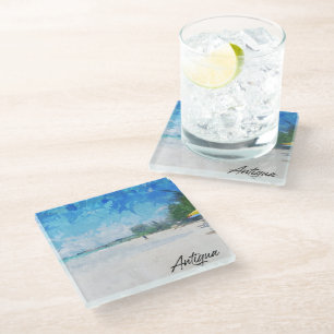 Cool Antigua Caribbean Island Panorama View Glass Coaster