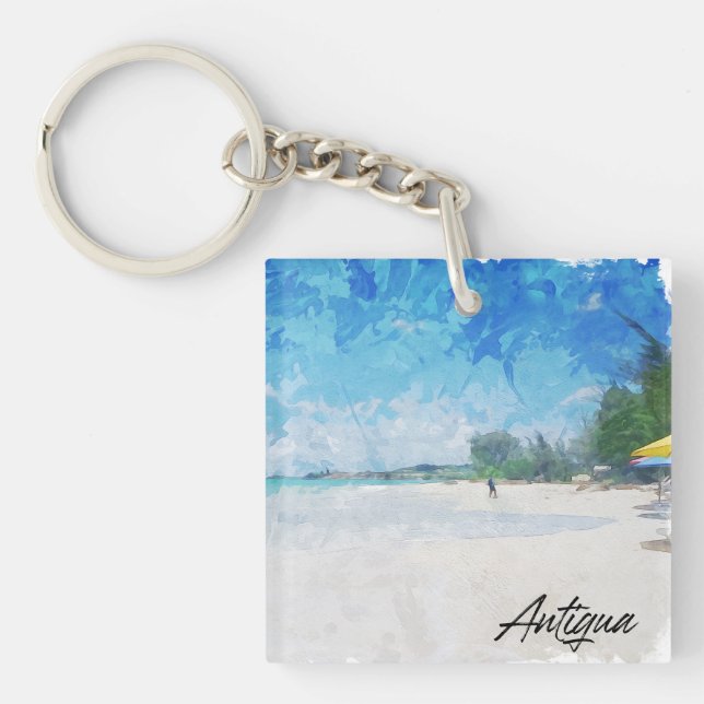 Cool Antigua Caribbean Island Panorama View Key Ring (Front)