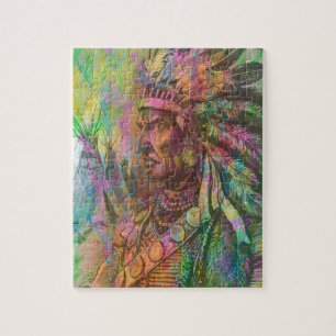 Cool antique native american Indian clipart colour Jigsaw Puzzle