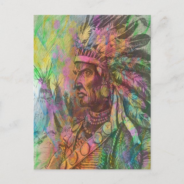 Cool antique native american Indian clipart colour Postcard (Front)