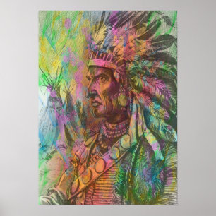 Cool antique native American Indian clipart Poster