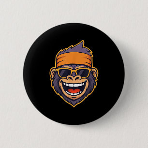 Cool Ape Gorilla Head Funky Monkey Retro Bandanna 6 Cm Round Badge