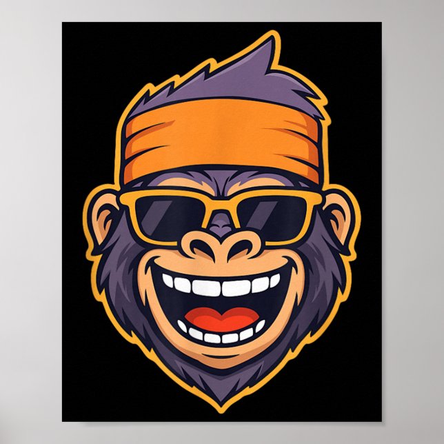 Cool Ape Gorilla Head Funky Monkey Retro Bandanna  Poster (Front)