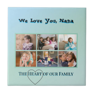 Cool Aqua 6-Photo Family Tribute Ceramic Tile