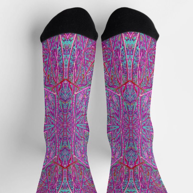 Cool Aqua and Purple Abstract Branch Pattern Socks (Top)