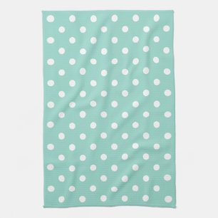 Cool Aqua and White Polka Dot Tea Towel