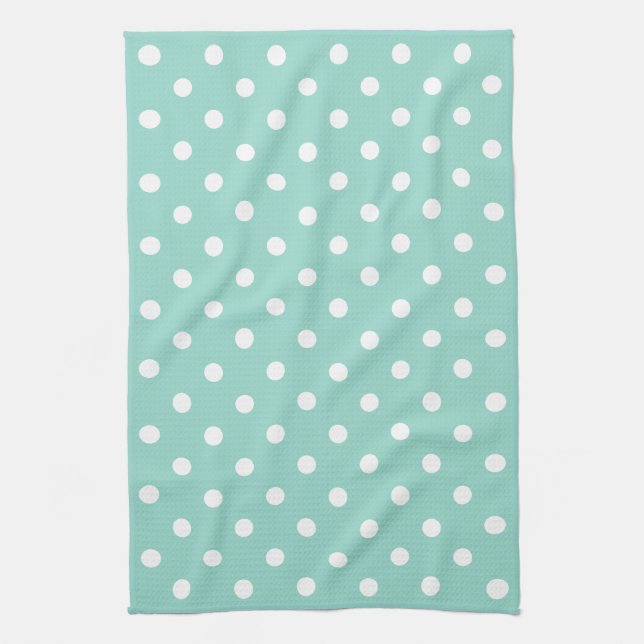 Cool Aqua and White Polka Dot Tea Towel (Vertical)