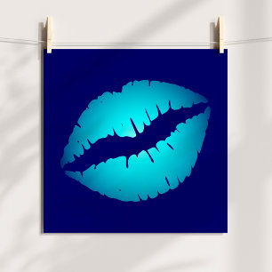 Cool Aqua Kiss on Dark Blue Poster