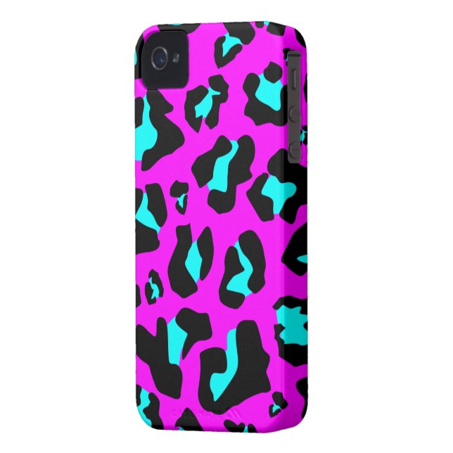 Cool Aqua/Pink Leopard Print - iPhone 4/4s Case (Back Left)