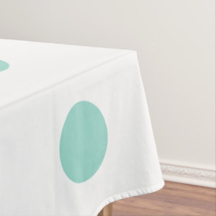 Cool Aqua Polka Dots on White Tablecloth