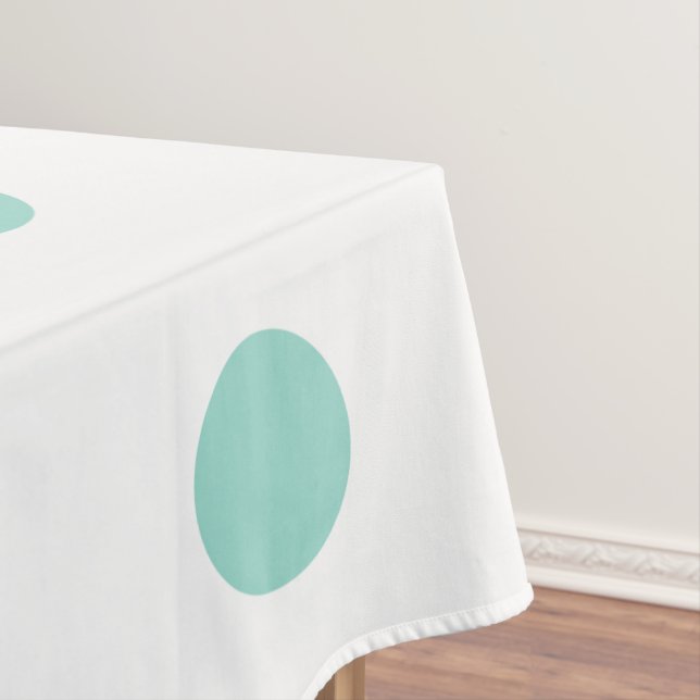 Cool Aqua Polka Dots on White Tablecloth (In Situ)