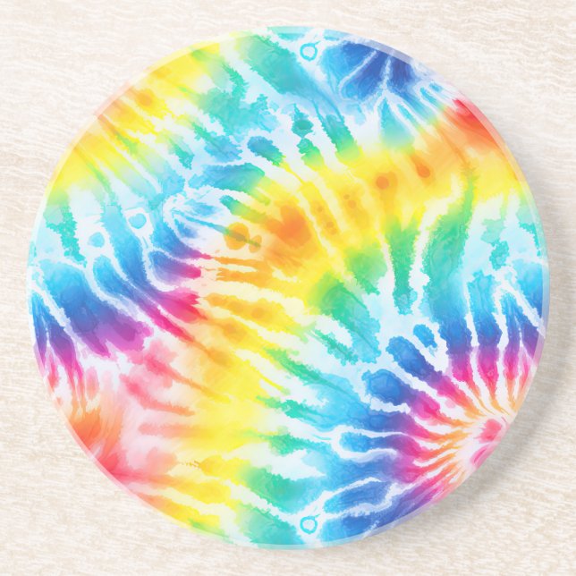 Cool Aqua Red Blue Yellow Orange Tie Dye Coaster (Front)