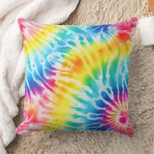 Cool Aqua Red Blue Yellow Orange Tie Dye Cushion