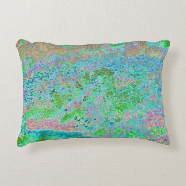 Cool Aquamarine Panoramic Garden Flowers View Decorative Cushion (Front)