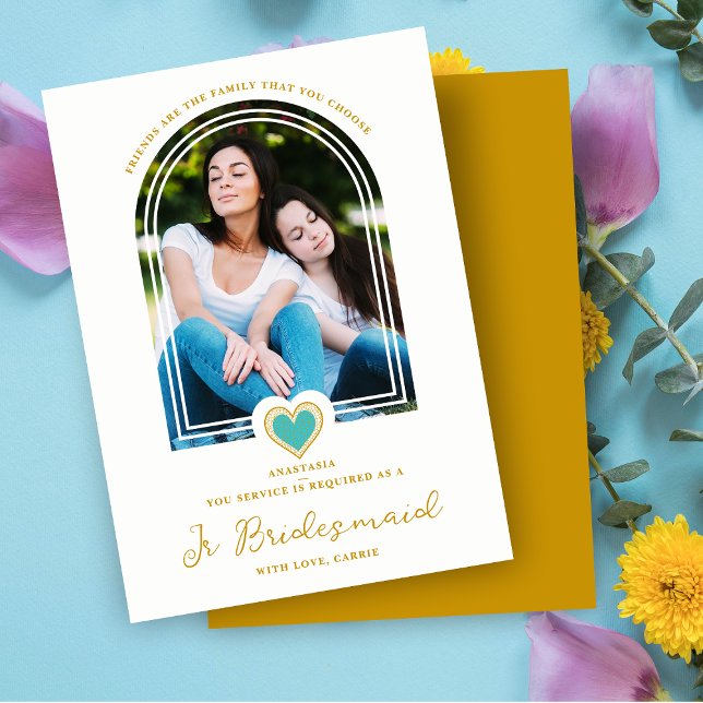 Cool Arch Fancy Jr Bridesmaid Blue Heart Photo Invitation (Creator Uploaded)