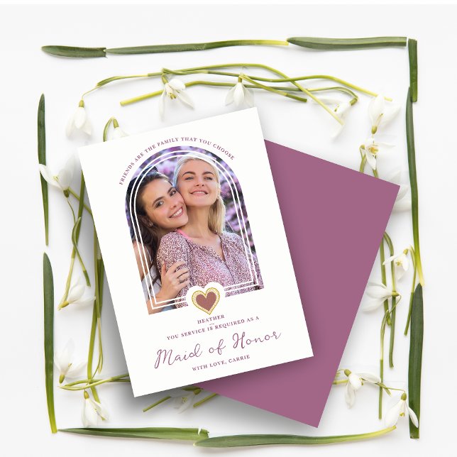 Cool Arch Fancy Maid of Honor Purple Heart Photo Invitation (Creator Uploaded)
