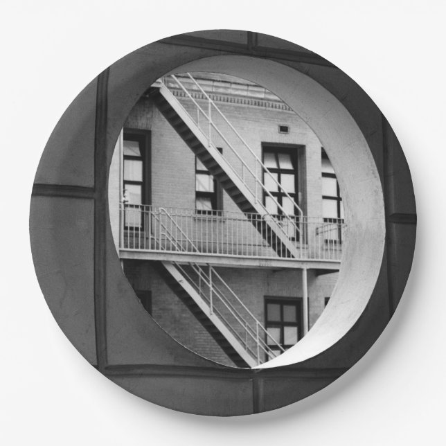 Cool Architecture Black and White Photography Paper Plate (Front)